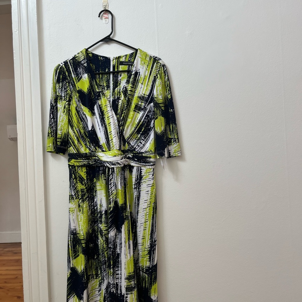 Abstract Print Green and Black Dress